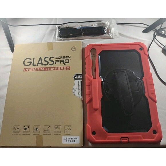 360° Red Rotating Case Samsung Galaxy Tab S9 Plus 12.4-Inch w/ Screen Protector - Picture 1 of 6